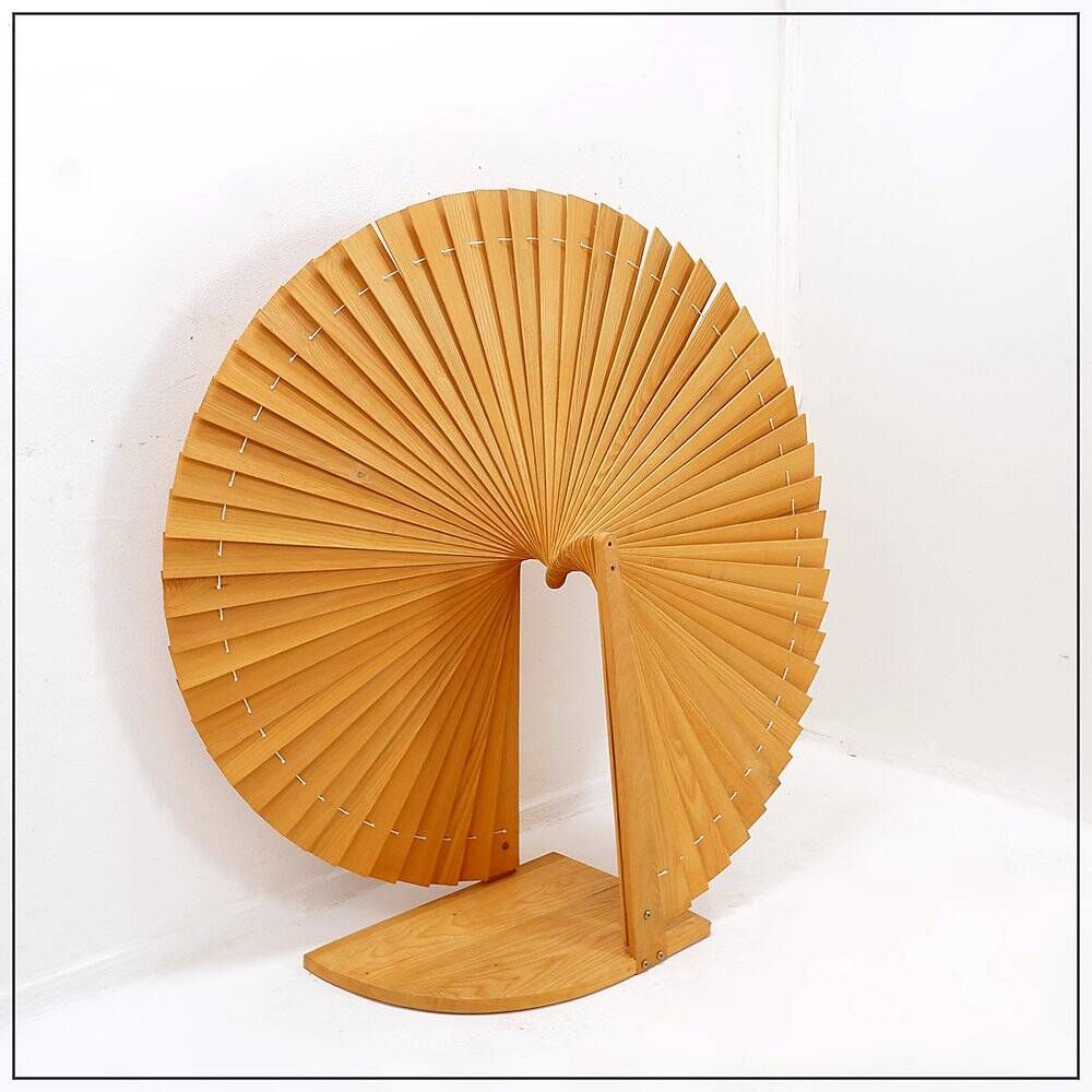 Pine folding screen in the shape of a fan, modern style, France, 1970s - Ø 113cm