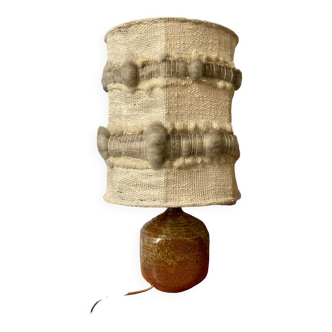 Table lamp in sandstone and wool lampshade H55cm