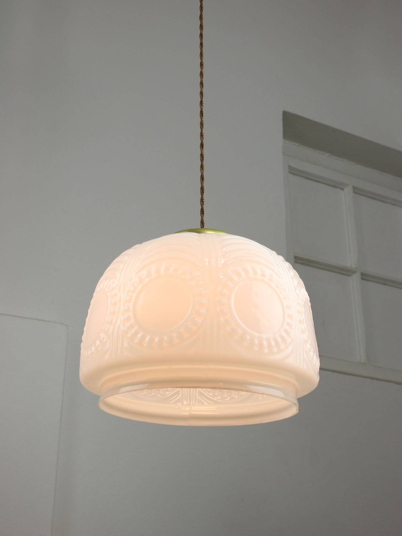 intricate Mid-Century Italian Brass and Opaline Pendant Lamp, 1950s