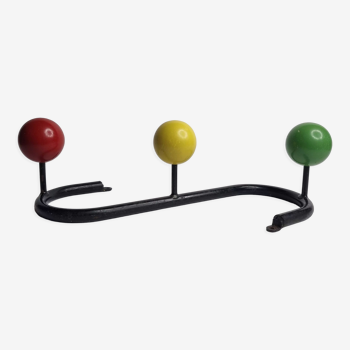 Vintage "S" shaped wall coat rack with three hooks, 38 cm