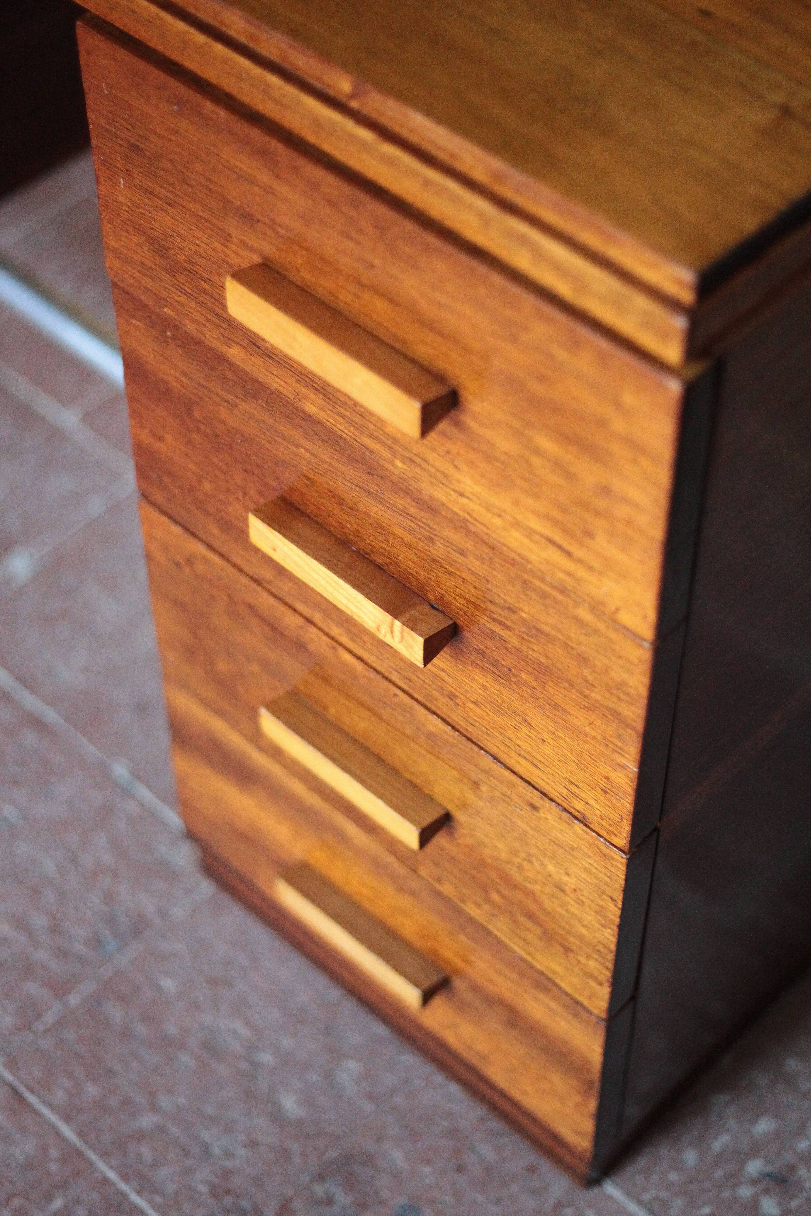 Vintage desk, wooden Art Deco desk from the 1930s, desk with drawers.