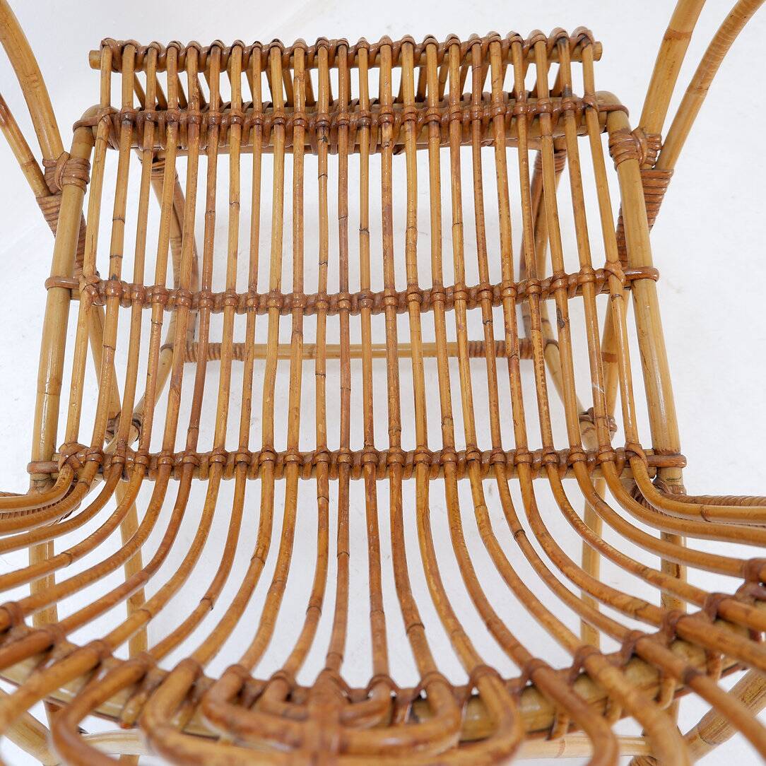 Vintage Curved rattan and bamboo armchair - 1960s