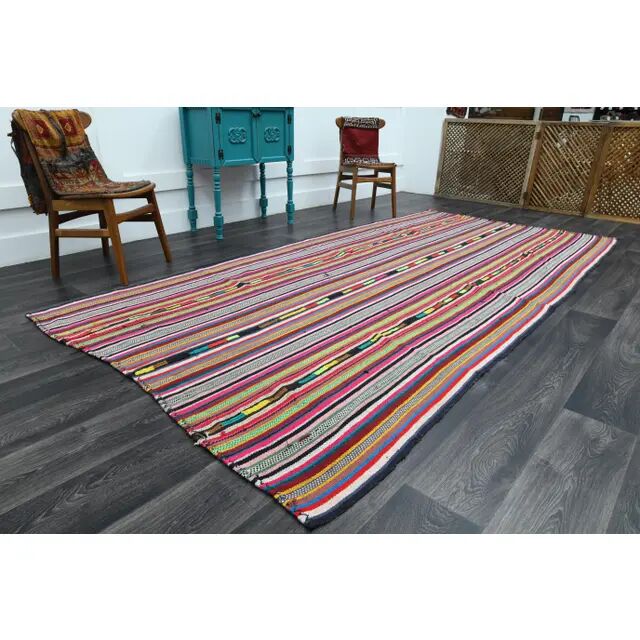 1970s Vintage Turkish Oushak Handmade Wool Cotton Red Runner Rug 172x354