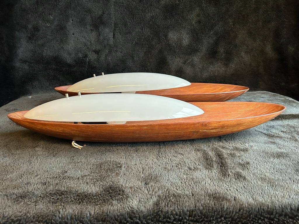 Pair Of Goffredo Reggiani Sconces Original Edition Italy 1960 - Teak And Perspex