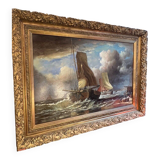 John Russel Chancellor (1925-1984) rare on the market, oil on canvas, marine, boats