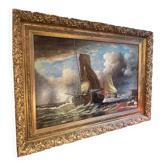 John Russel Chancellor (1925-1984) rare on the market, oil on canvas, marine, boats