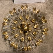 Italian gold gilded tole crystal flower flush mount, 1960s