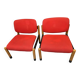 PAIR OF VINTAGE DESIGN ARMCHAIRS FROM THE 80S IN RED AND LIGHT BROS FABRIC