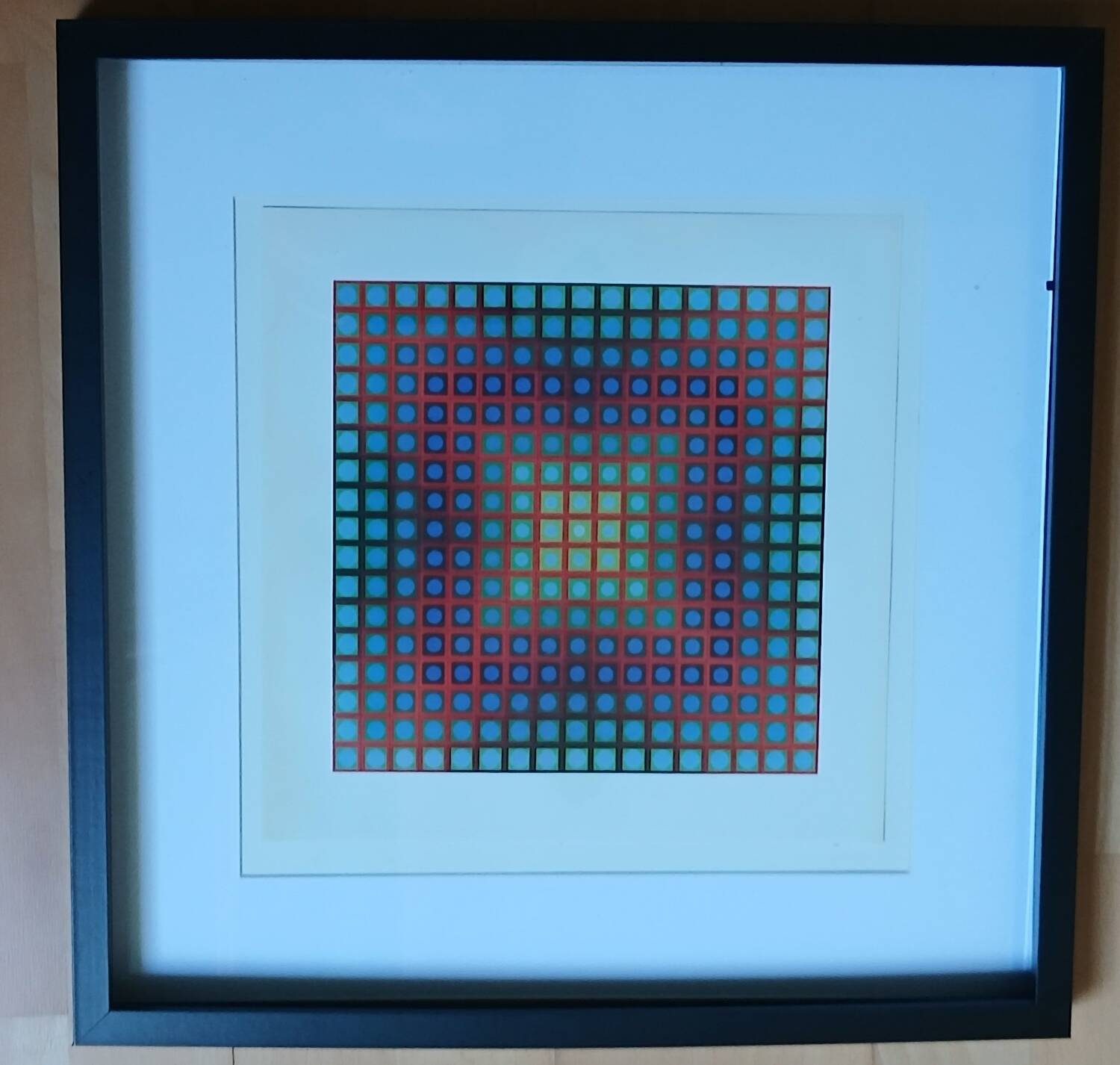 Vasarely Kinetic Painting - "Chromatic Vibration" (Red & Blue) -
