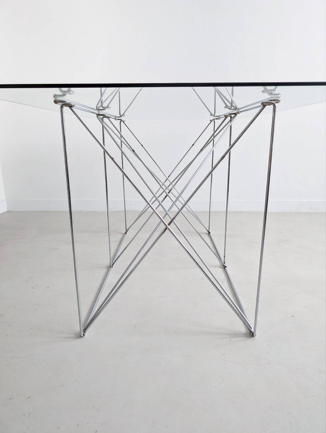 Folding steel and glass dining table by Max Sauze 1970s
