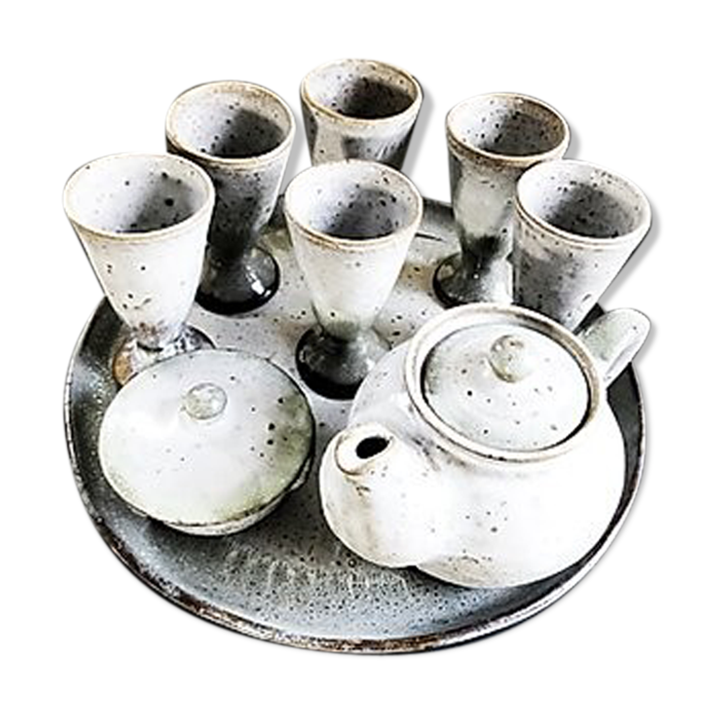 Former sandstone coffee service signed Poterie de la Vallée Noire