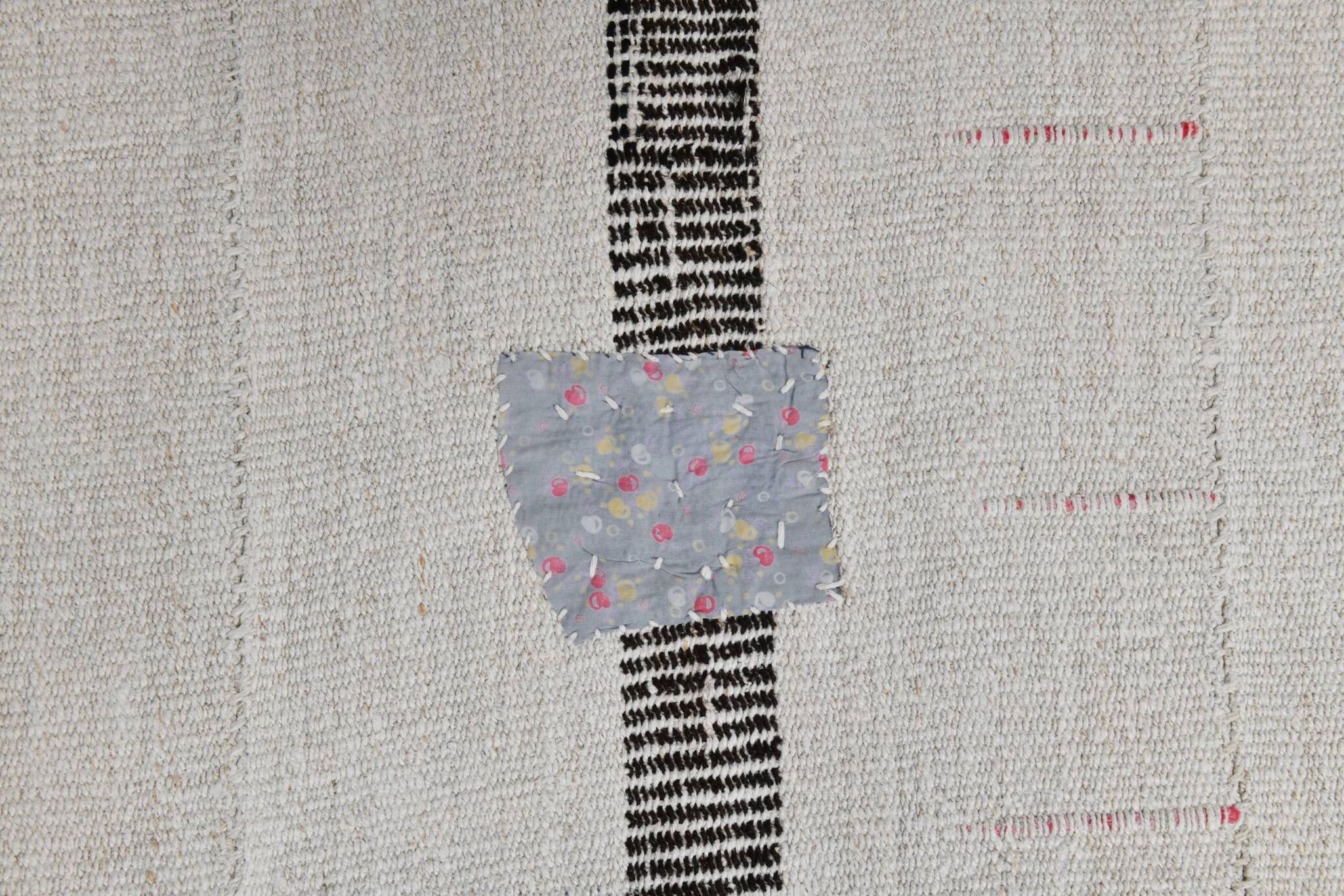 6x6 Square White & Black Vintage Kilim Rug, 187x195Cm