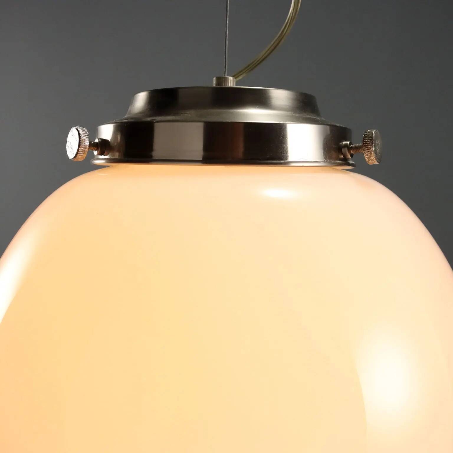 Vintage aluminium and white glass chandelier, design, Italy, 1970s.