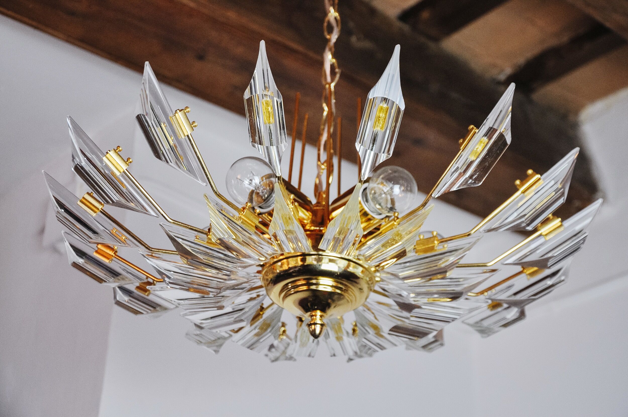 Chandelier '"sun" by Oscar Torlasco for Stilkronen cut glass triedri, Italy, 1970
