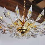 Chandelier '"sun" by Oscar Torlasco for Stilkronen cut glass triedri, Italy, 1970