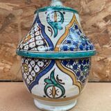 Ancienne Jarre A Beurre Jobbana Maroc Faïence Polychrome XIXÈME Vintage #B082