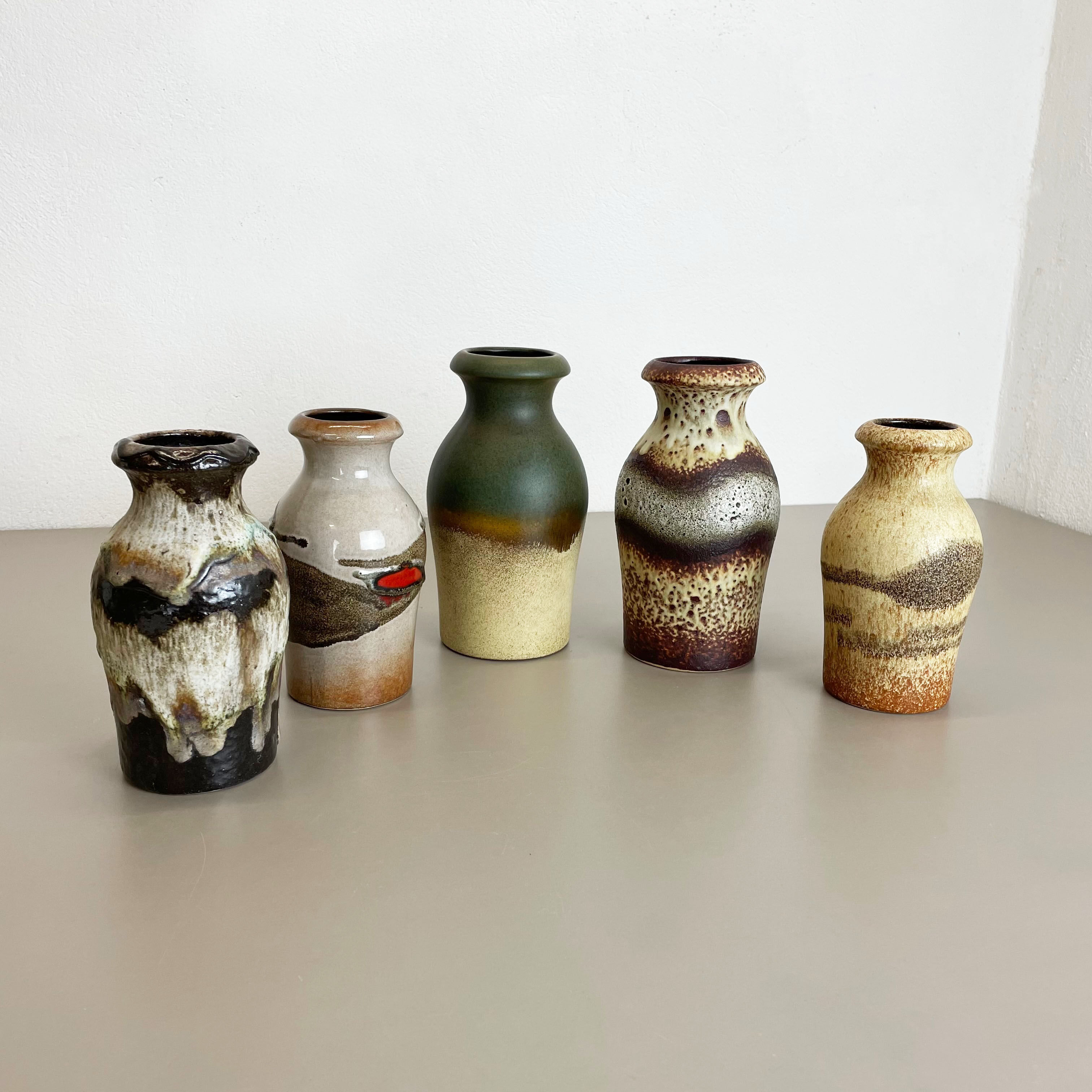 Set of Five Vintage Pottery Fat Lava Vases Made by Scheurich, Germany, 1970s