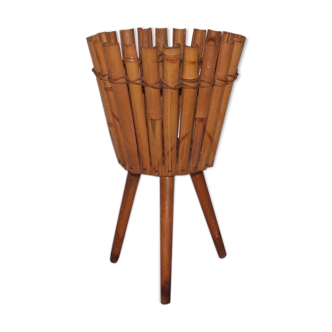 Rattan tripod planter of the 1950s