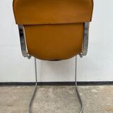 Lot 4 Italian chairs, Cidue camel leather and chrome 1970