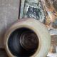 Ball vase in enamel sandstone cracked inside Indigo