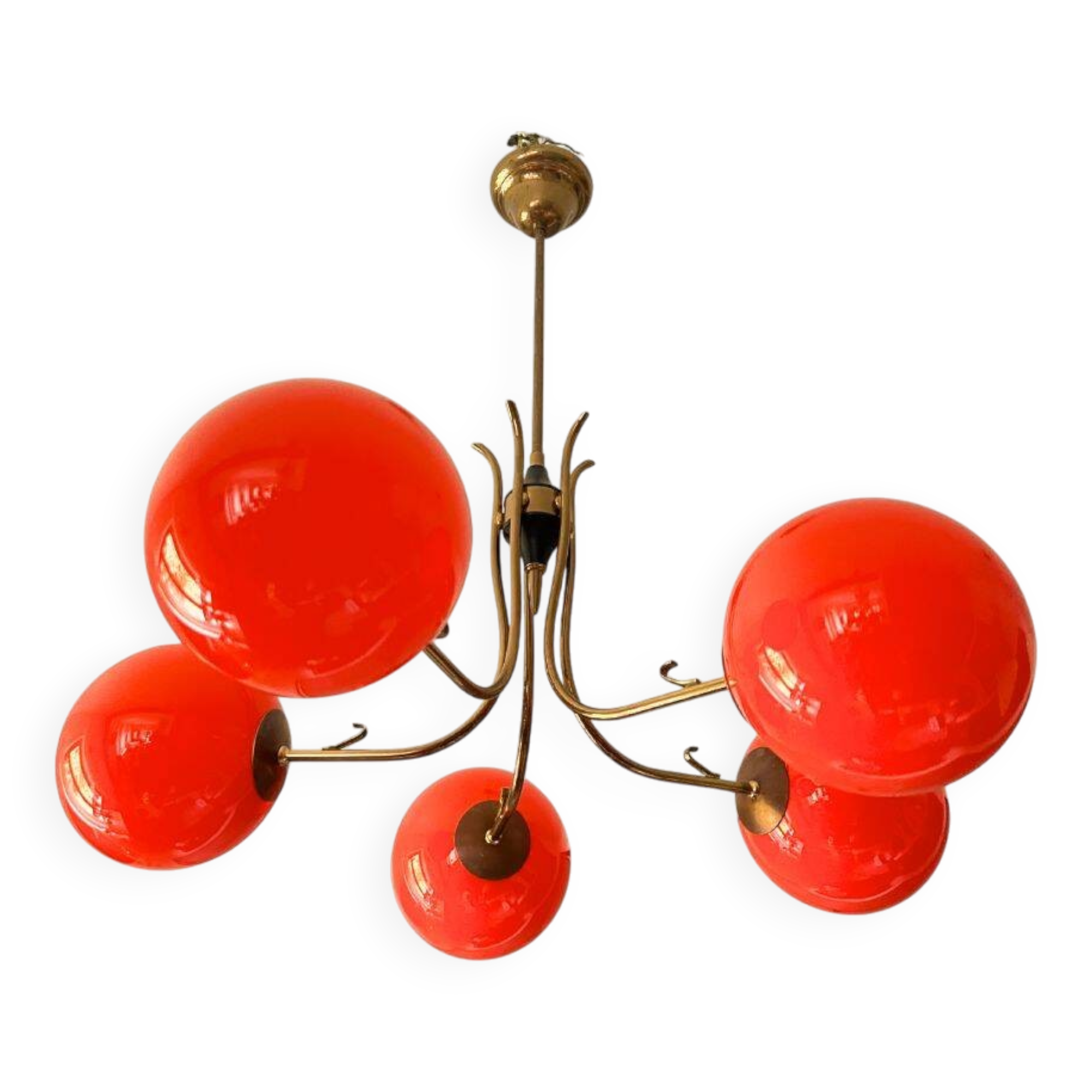 Vintage Orange Glass Chandelier, Sweden, 1970s