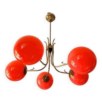 Vintage Orange Glass Chandelier, Sweden, 1970s