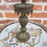 Antique Art Nouveau display stand in bronze and porcelain