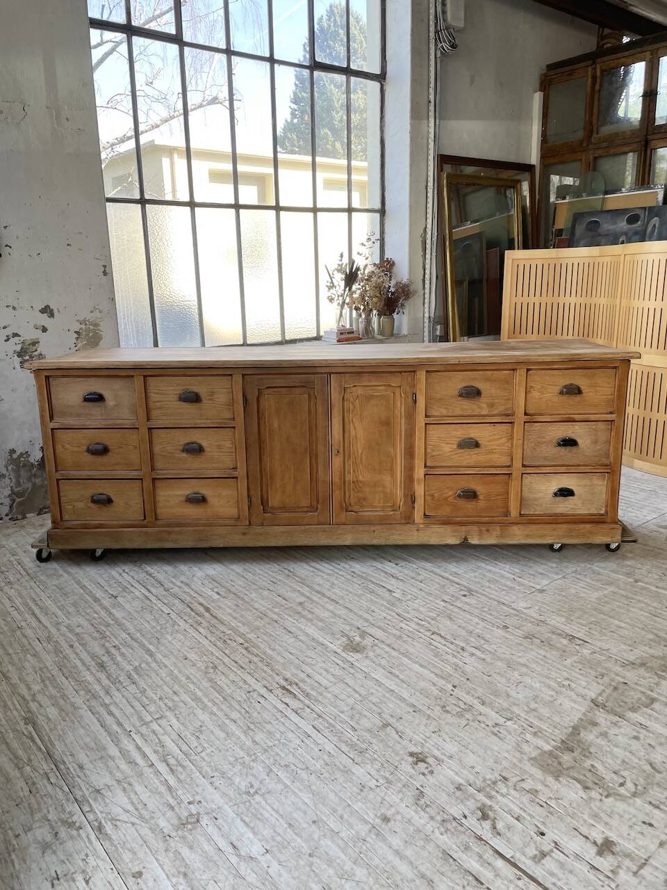 XXL solid oak counter sideboard
