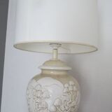 Large enameled porcelain lamp in relief, Asian pattern