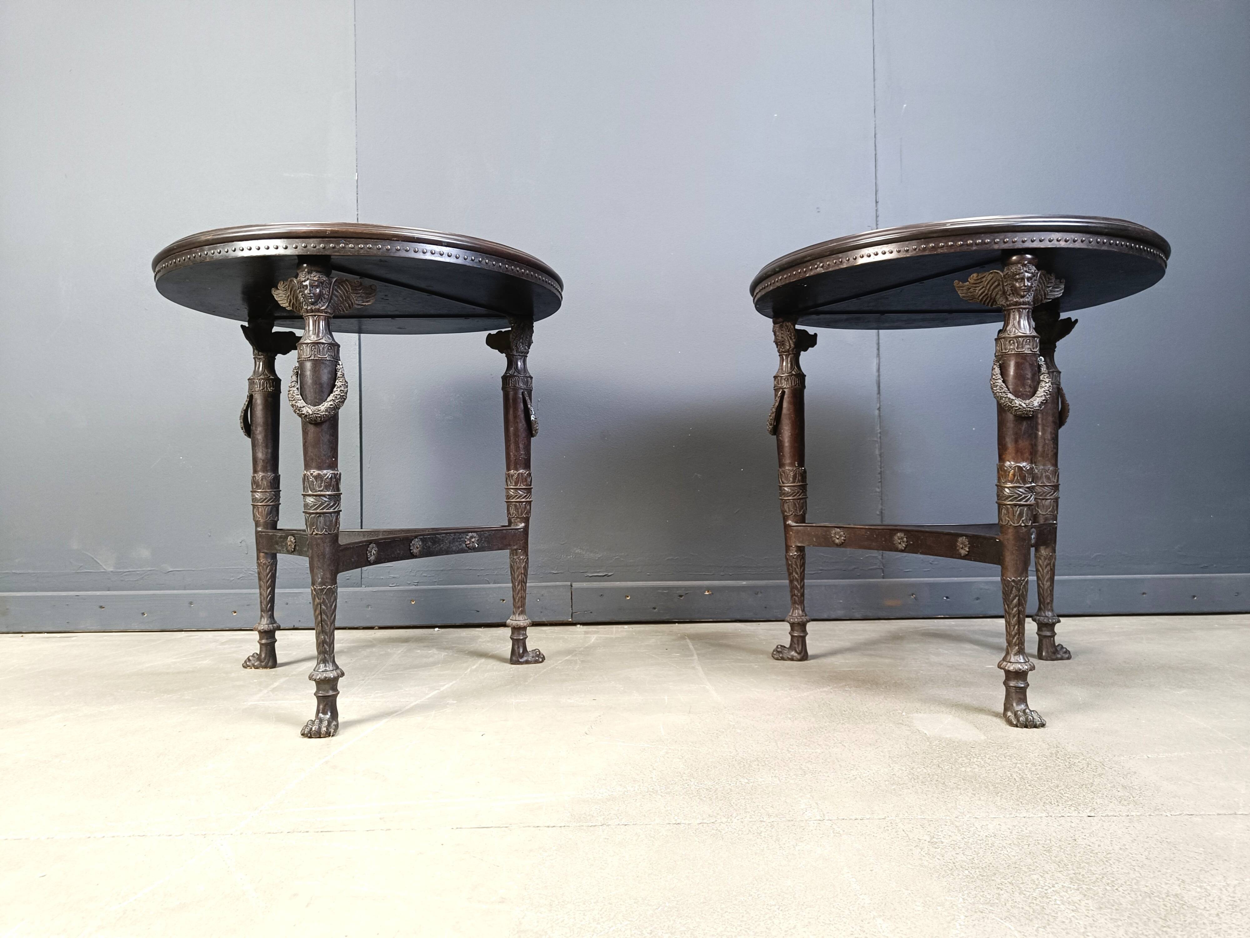 French Empire style marble and bronze side tables, 1950s