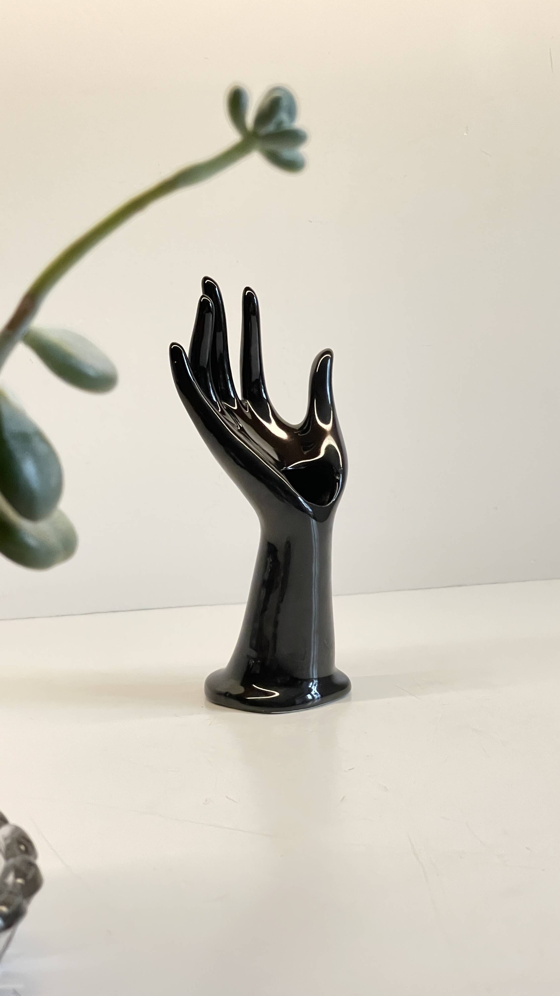 Handmade vintage black ceramic ring sizer vase