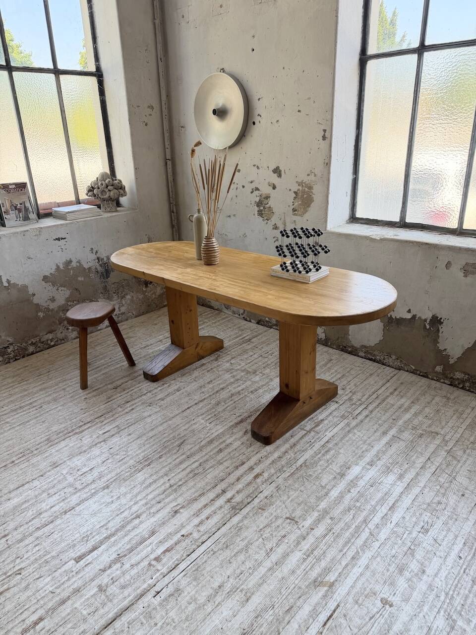 Brutalist pine oval table