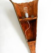 Two large, rare 1950s wall lamps made of wood with aluminum cladding