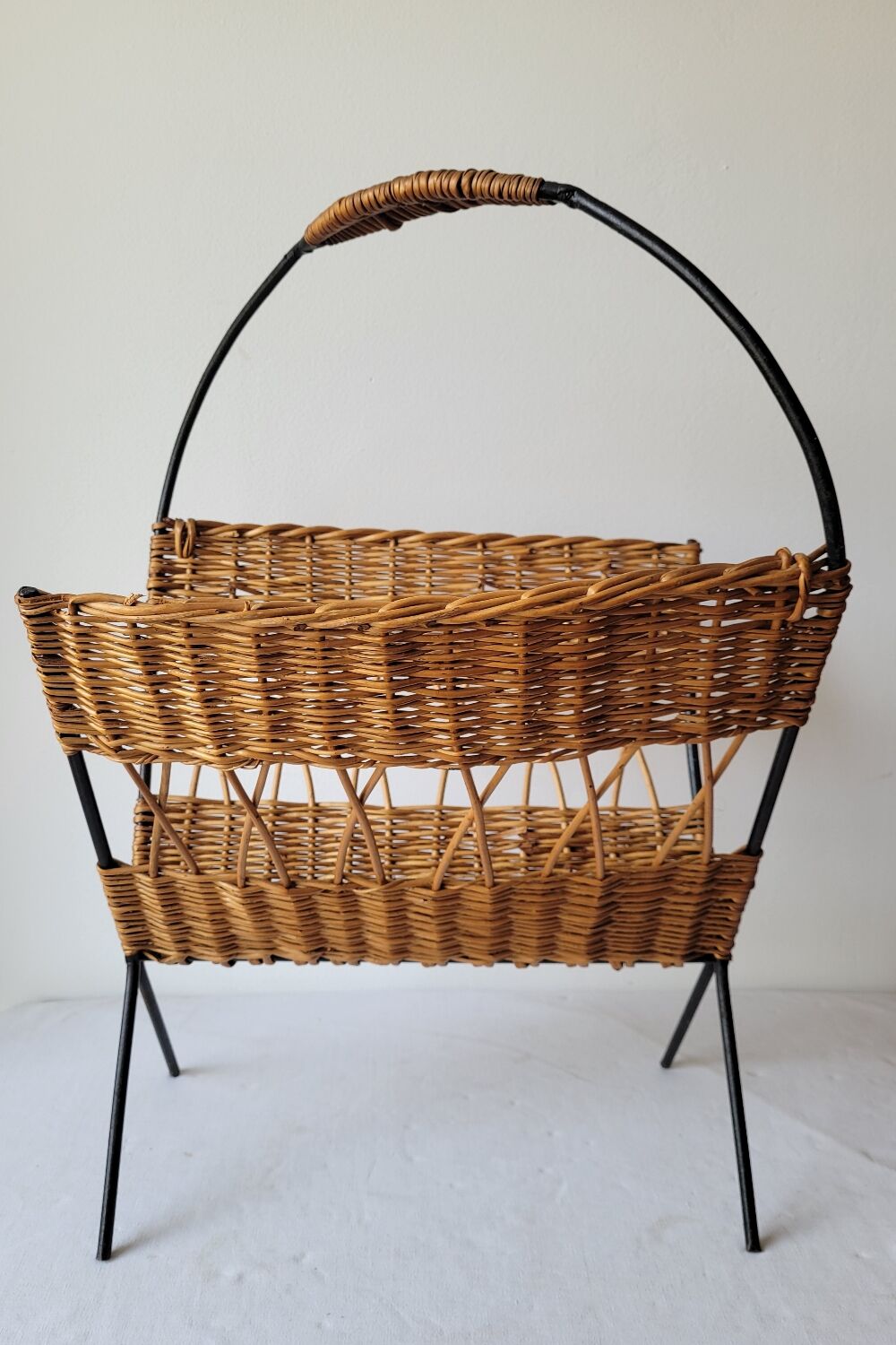 Metal and rattan magazine holder