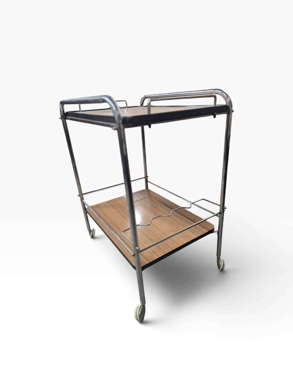 Vintage chrome bar cart/rolling table/tea trolley