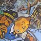 Large Tintin canvas, Captain Haddock, Tryphon Calculus, vintage painting