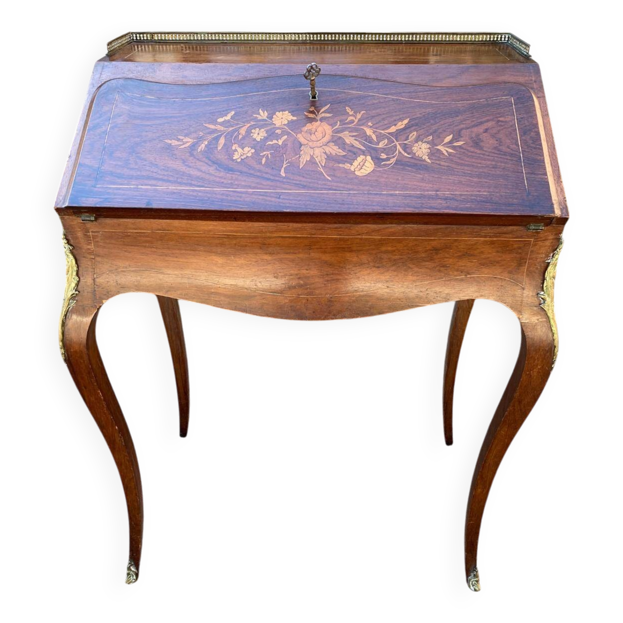 Louis XV sloping desk with gilded marquetry in Napoleon III period