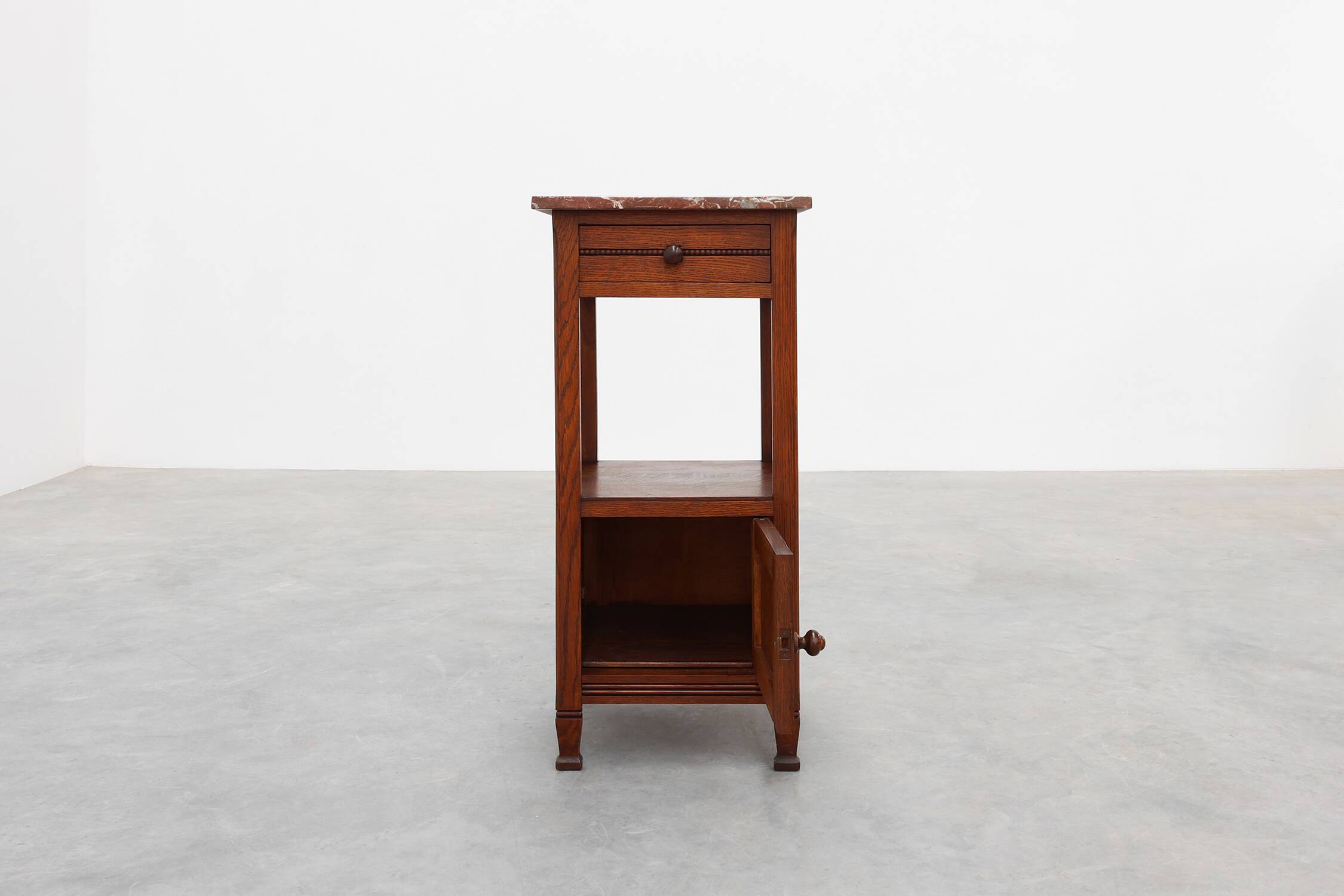 Art Deco Wood and Terracotta Marble Top Nightstand, France 1920s