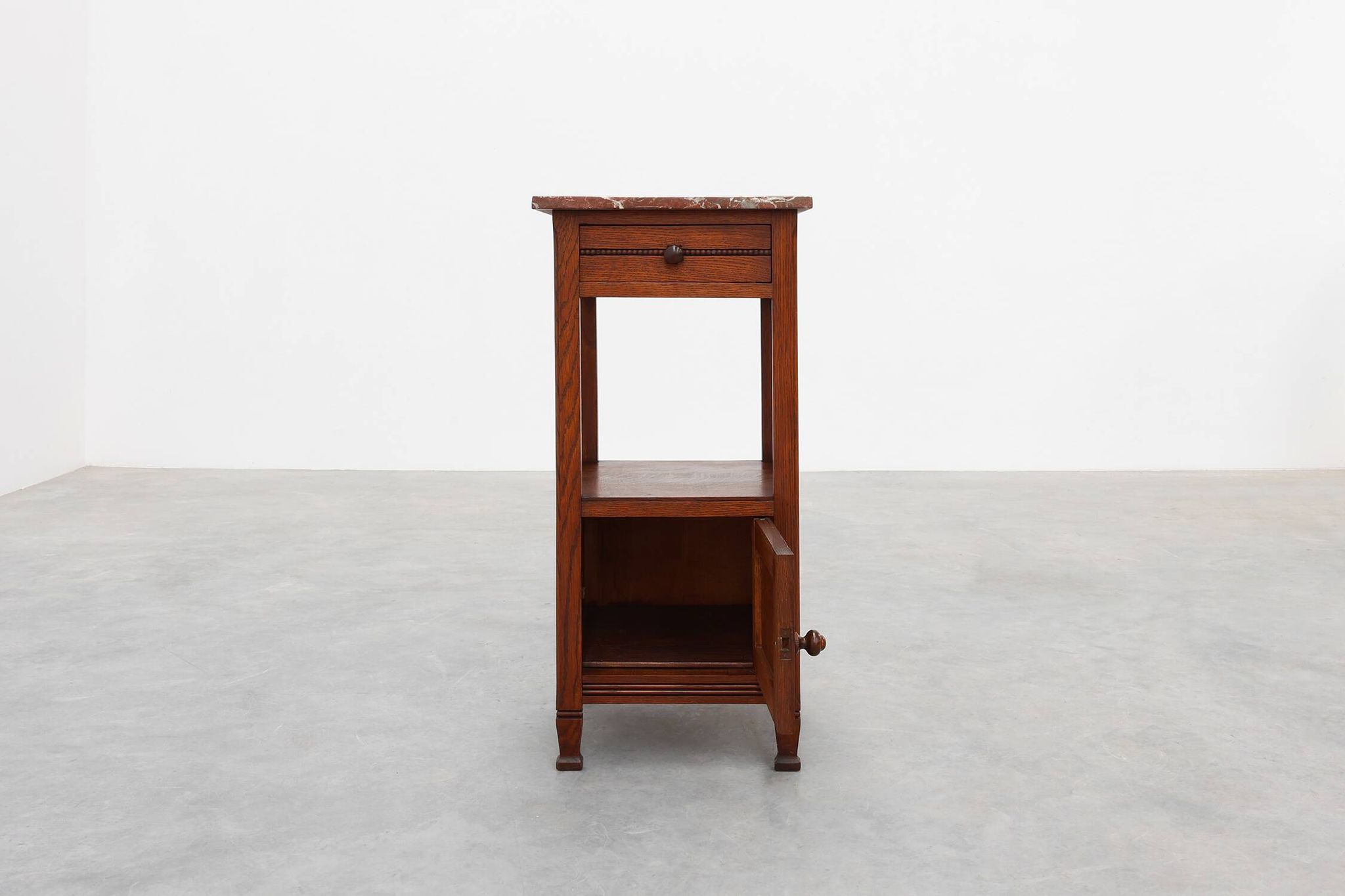 Art Deco Wood and Terracotta Marble Top Nightstand, France 1920s