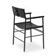 Contemporary bar stool with a black metal backrest and black rubber.