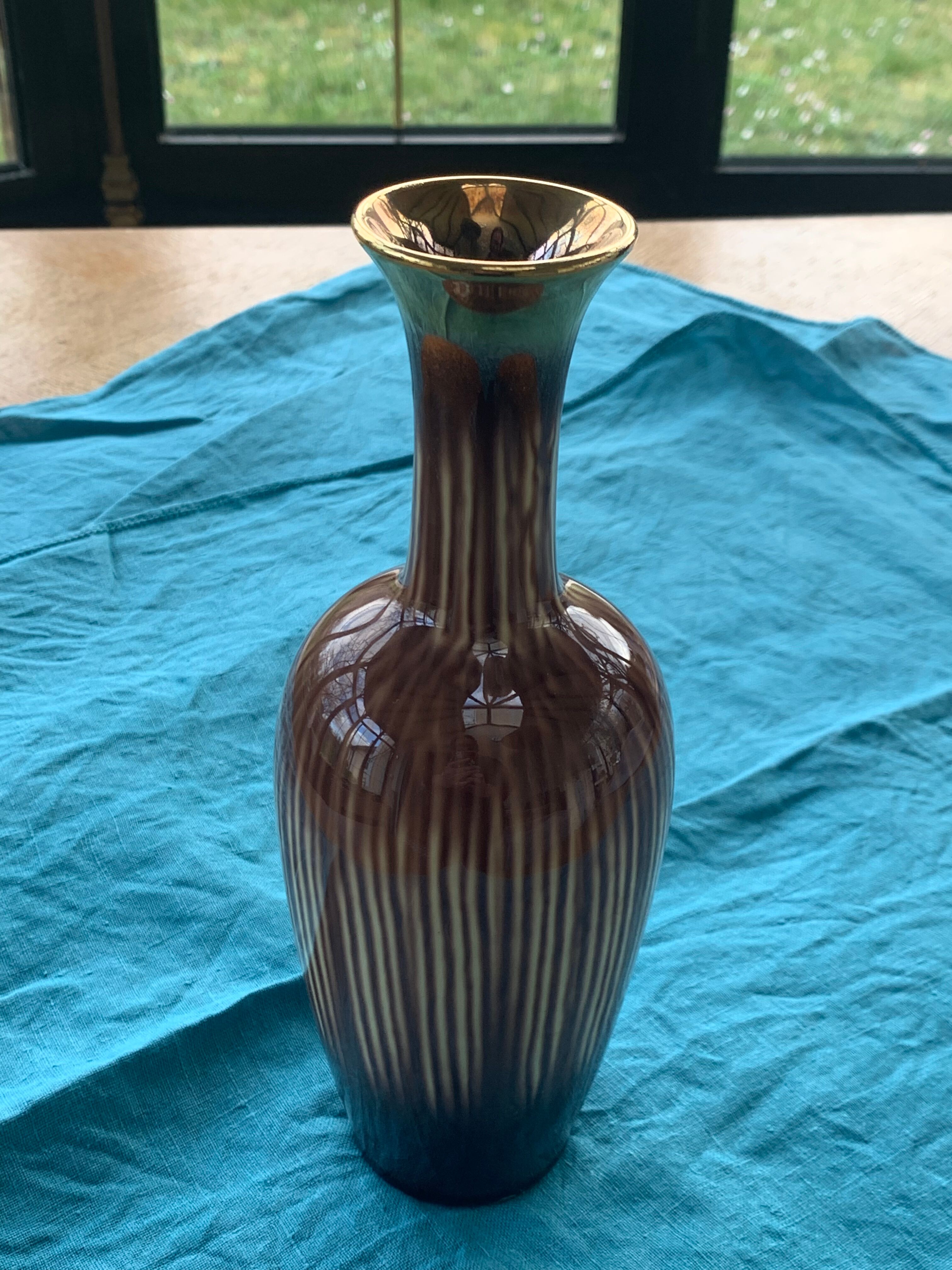 Soliflore vase in beige and gold glazed ceramic, numbered and vintage