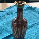 Soliflore vase in beige and gold glazed ceramic, numbered and vintage