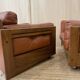 Pair of Cognac Leather Club Armchairs & Wood - Italian Design - 1970s