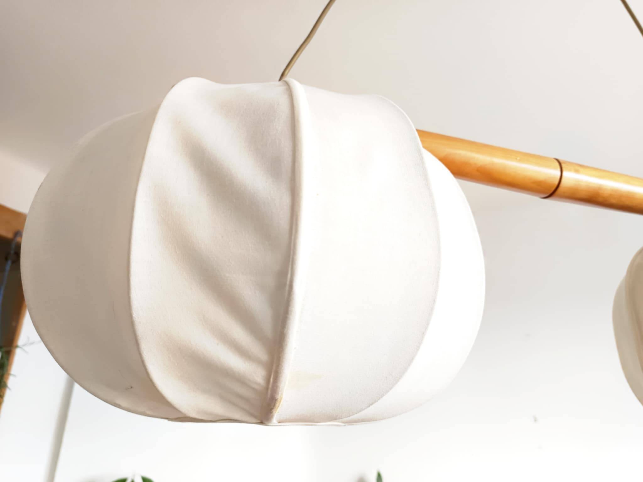 Vintage Scandinavian pendant light, wood and fabric