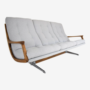Scandinavian original sofa, 1960s, vintage, fully restored, light grey fabric