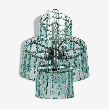 Italian cut glass chandelier by Zero Quattro. 1970s