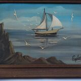 Sailboat and flight of seagulls. Yvon Pauluzzi.