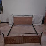 Black metal and rattan bed frame