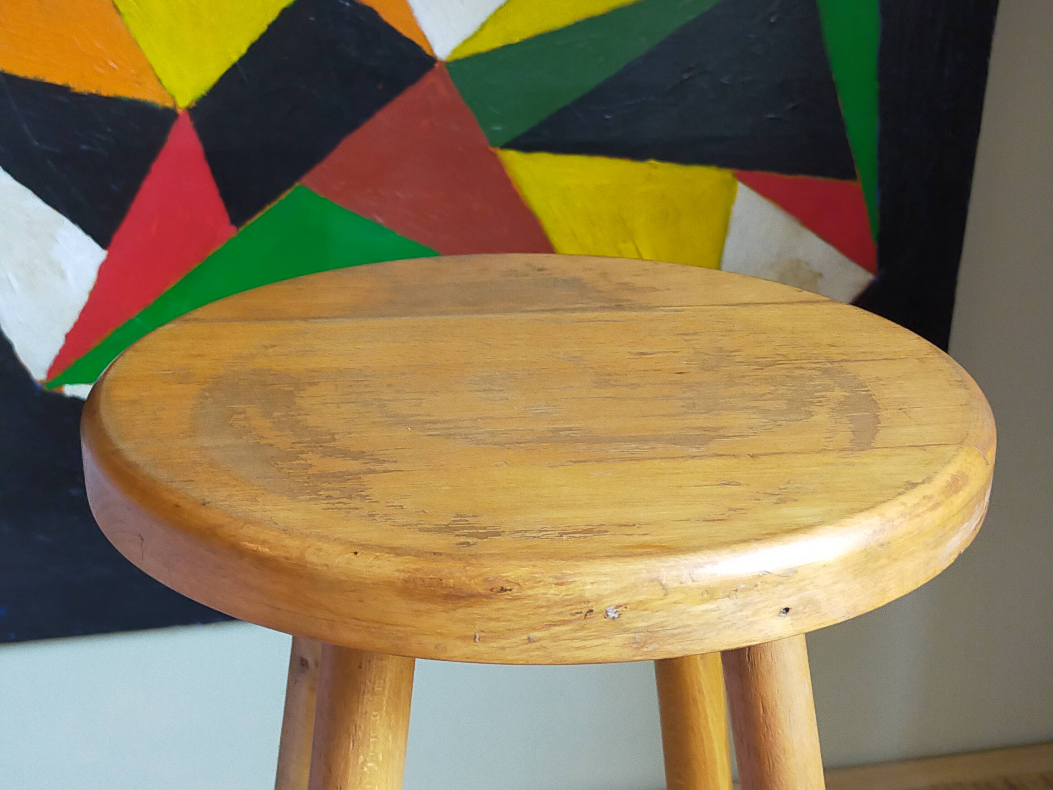 Vintage solid blond wood bar stool