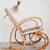 Rocking-chair cannage et assise tapissée